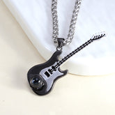 925 Silber E-Gitarren kette mit bild im stein für männer – Personalisierbare Fotogravur, Rock Musik Geschenk für Gitarristen