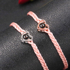 Personalisierbares Herz Foto Armband mit Bild - Handgemachtes Verstellbares Geflochtenes Seil