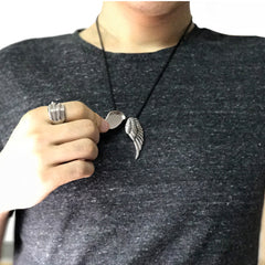 925 Silber Personalisierte Foto Medaillon Kette – 3D Engelsflügeln Anhänger, Wächter Geschenke für Männer