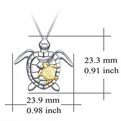 Personalisierte 925 Silber Foto Medaillon Kette – Große Schildkröte mit kleiner goldener Schildkröte, Warmes Liebevolles Geschenk für Mutter