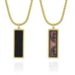 Personalisierte Hitzeaktivierbare Magische Foto Schwarzer Bar Halskette mit verstecktem Bild - Geschenk für Sie oder Ihn