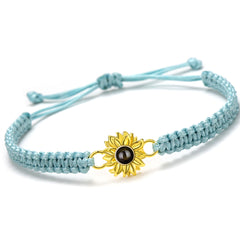 Personalisierte Goldener Sonne Sonnenblume Armband mit Bild im Stein - Verstellbares handgefertigtes Flecht Segeltau Armband Geschenk
