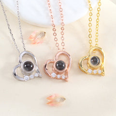 925 Silber Personalisierte Feine Zirkon Herz Kette mit Bild im Stein – Perfekte Foto & Gravur Erinnerungsgeschenk für Sie