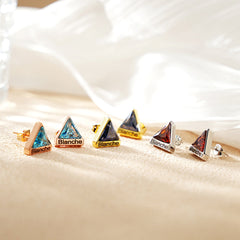 Personalisierte Dreieckiger Geburtsstein kette Ohrring mit Gravur - perfekte Geschenk für Sie Mama