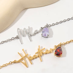 Personalisierte Namenskette mit tropfenförmigem Geburtsstein – Perfektes Geschenk für Sie, Mama oder Oma