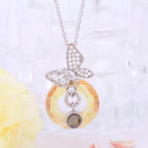 Personalisierte 925 Silber Kette mit Bild im Stein - Schmetterling Kristall Kreis Anhänger,Erinnerungs Geschenke