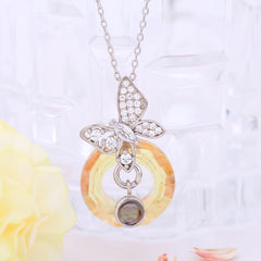 Personalisierte 925 Silber Kette mit Bild im Stein - Schmetterling Kristall Kreis Anhänger,Erinnerungs Geschenke