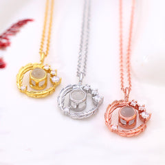 925 Silber Personalisierte Halskette mit Bild im Stein - Feder Kreis Anhängerkette mit Foto Drin