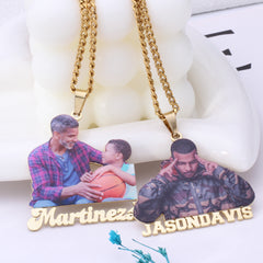 Personalisierte Foto-Halskette mit Namen – Farbdruck & Konturschnitt, Rückseite gravierbar, Geschenk für Männer & Frauen