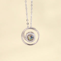 925 Silber Projektionskette – Runder Anhänger mit Bild & Strassperle im Spiral-Design