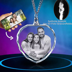 Personalisierte 2D/3D Kristall Foto Halsketten - Einfacher Herz Anhänger,Erinnerungs Schmuck Geschenke für Männer und Frauen