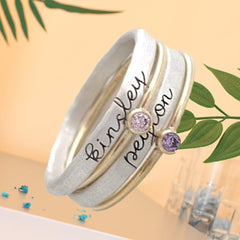 Personalisierter Stapelring – 4 Ringe mit Geburtssteinen und DIY Namensgravur, modisches & kreatives Geschenk für Sie
