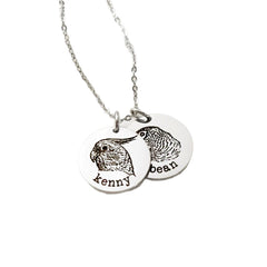 Personalisierte 925 Silber Münzhalskette mit Bild - Skizze Gravur Foto Haustier Kinderzeichnung Fingerabdruck & Name