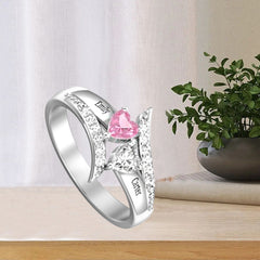 Personalisierter 925 Silber Geburtsstein Diagonaler Traumring mit Herz Ring – Namensgravur & Innengravur, perfekte Geschenk für Sie