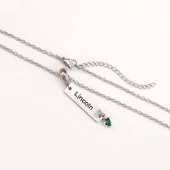 Personalisierte Länglicher Kette - Bar Anhänger mit Herz Geburtsstein und Gravur