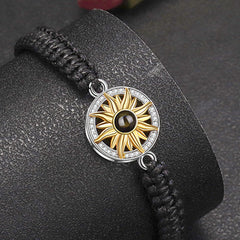 Personalisierte Goldener Sonne Kreis Armband mit Bild im Stein - Verstellbares handgefertigtes Flecht Segeltau Armband Geschenk