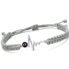 925 Silber Personalisierte Sonne Kreis Armband mit Bild im Stein - Verstellbares handgefertigtes Flecht Segeltau Armband
