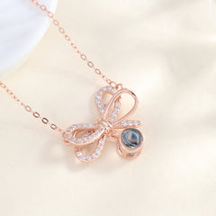 925 Silber 3D Schleifen Projektion Kette mit bild im Stein - Personalisiertes Geschenk für Sie