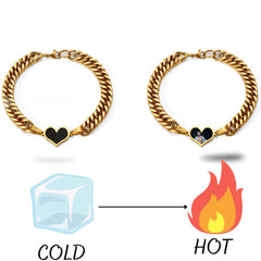 Personalisierte Robuste Seitenkette Schwarzer Herz Armband mit verstecktem Bild - Thermoaktive Foto