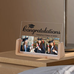 Personalisierter Holz & Acryl Bilderrahmen zum Abschluss, Abschlussurkunde Gravur Abschlussgeschenk mit Foto & Name