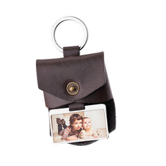 Personalisierter Foto Leder Schlüsselanhänger, Mini-Ledertasche,Kreatives Erinnerungs Geschenk Männer