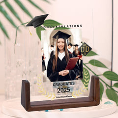 Personalisierter Beleuchteter LED Bilderrahmen mit Fotos & Gravur - Abschlussabzeichen, Schulabschluss Erinnerungsgeschenk