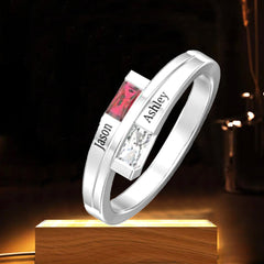 Personalisierter 925 Silber Geburtsstein Ring – Rechteckiger Diamantring, perfektes Geschenk zum Muttertag oder Valentinstag