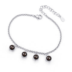 Personalisiertes Fotoprojektions Armband mit 1–7 Bildern – Runder Anhänger mit Bild im Stein, Gravur & 18K Vergoldung