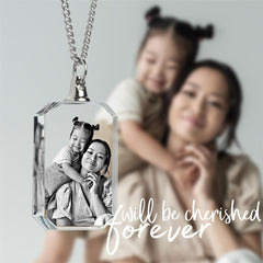 Personalisierte 2D/3D Foto Kette - Rechteckiger Kristall Anhänger,Erinnerungs Schmuck Geschenke für Männer und Frauen