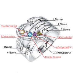 Personalisierter Geburtsstein Ring mit Gravur - Juwel im Herzen, Heiratsantrag Freundschaftsring Familienring, Muttertag Geburtstagsgeschenk
