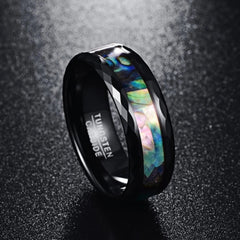 【Paar】Gehämmerter Wolfram-Goldring - Eingelegte Abalone Muschel
