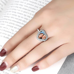 Personalisierter 925 Silber Herz Ring mit Foto und Gravur - Fotogeschenke für Sie