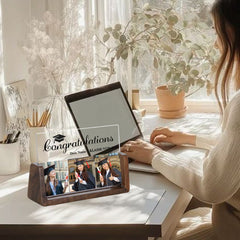 Personalisierter Holz & Acryl Bilderrahmen zum Abschluss, Abschlussurkunde Gravur Abschlussgeschenk mit Foto & Name