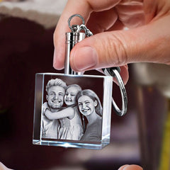 Personalisierte Kristall Schlüsselanhänger mit Bilder - Quadratischer Anhänger mit Gravur 2D/3D Foto,Erinnerungs Geschenk