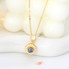 Personalisierte Halskette mit Bild im Stein - Zirkon Runde Anhänger mit Foto Projektion