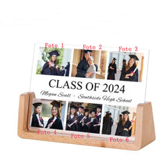 Personalisierter Holz & Acryl LED Bilderrahmen zum Abschluss, Abschlussurkunde Gravur Abschlussgeschenk mit 6 Fotos & Name