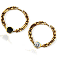 Personalisierte Moderne Dicke Stahlkette Schwarzer Runden Armband mit verstecktem Foto & Gravur - Perfekte Geschenk für Männer