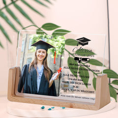 Personalisierter Abschlussbilderrahmen mit Foto & Gravur – Beleuchteter Dekoartikel mit Graduation Hat & Urkunde, Kreatives Abschlussgeschenk