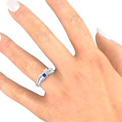 Personalisierter 925 Silber Geburtsstein Ring Doppelring mit 2 quadratischen Steinen – Name & Innengravur, perfekte Geschenk für Sie Ihn