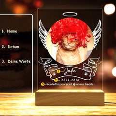 Personalisierter Beleuchteter Haustiere Bilderrahmen mit Foto und Gravur - LED Nachtlicht mit Engelsflügel,Gedenkgeschenke für Hunde&Katzen