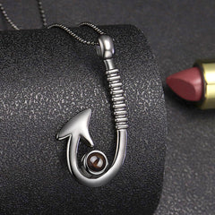 925 Silber Angelhaken kette mit bild im stein für männer – Personalisierbare Fotogravur Geschenk für Ihn