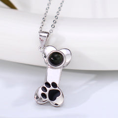 Silber Personalisierte Halskette mit Bild im Stein - Kette mit Hundepfote-tier erinnerung schmuck