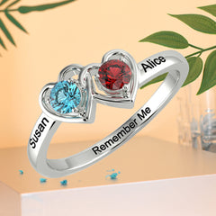 Personalisierter Geburtsstein Namensring – Herz zu Herz, mit Diamanten, Verlobungs Heiratsantrags & Geburtstagsgeschenk für Männer & Frauen