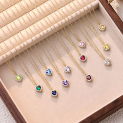 Hochwertige 925 Silber kette vergoldet mit 18K – Herz Anhänger mit Geburtsstein, Modisches und elegantes Schmuckgeschenk