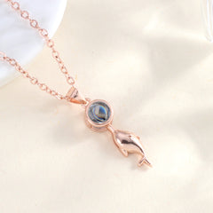 Personalisierte 925 Silber Delfin Wal Fisch Projektion Kette mit bild im Stein - Gravur Foto Geschenk für Sie