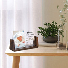 Personalisierter LED-Bilderrahmen mit Foto und Gravur – Individuelles Neugeborenen-Geschenk mit Name, Geburtszeit, Gewicht und Größe