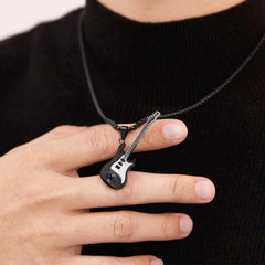 925 Silber E-Gitarren kette mit bild im stein für männer – Personalisierbare Fotogravur, Rock Musik Geschenk für Gitarristen
