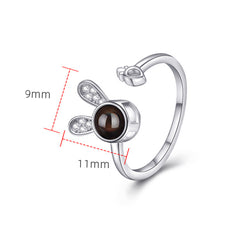 925 Silber Kaninchen Karotte Offener Ring mit Bild im Stein– Fotoprojektion Schmuck Perfekte Geschenk für Sie