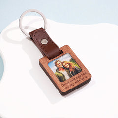 Personalisierter Foto Leder Holz Schlüsselanhänger mit Worte, Mini-Fotorahmen,Kreatives Erinnerungs Geschenk