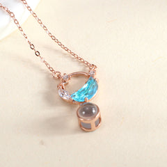 925 Silber Mond & Stern Damen Projektionskette – Kette mit Bild im Stein, Personalisierte Fotogeschenke für Sie